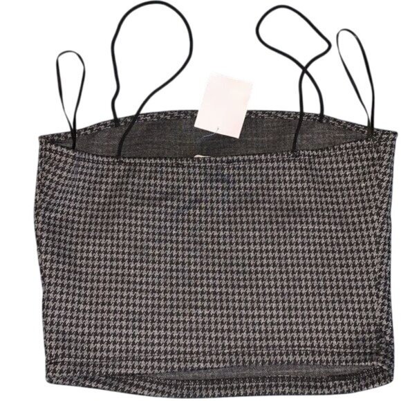 Houndstooth Cropped Tank Top With Spaghetti Straps  Small  Bear Dance  Cotton Bl - Picture 3 of 5